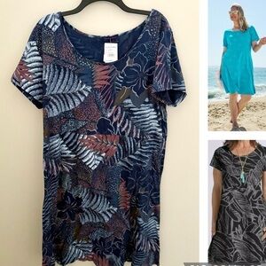 Fresh Produce 100% Cotton Plus Size Made in USA Dark Blue Leaf Sadie SunDress
